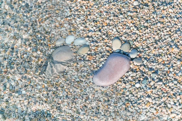Footprint Made Stones Surf Line Toned — Stock Photo, Image