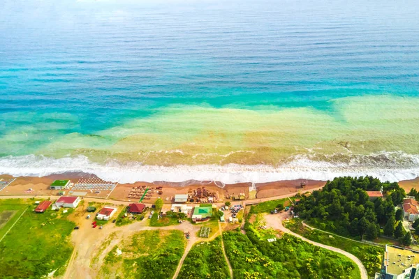 Vista Superior Playa Con Café Tumbonas — Foto de Stock