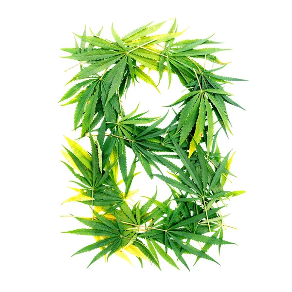 Bokstaven Görs Gröna Cannabis Lämnar Vit Bakgrund Isolerade — Stockfoto