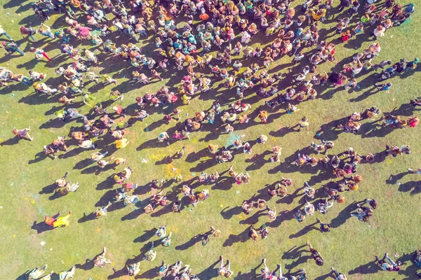 Vista Desde Alto Gente Festival Colores Holi Tonificado — Foto de Stock