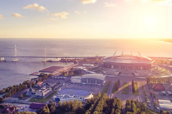 Stadium Zenit Arena Petersburg Solnedgången Ovanifrån — Stockfoto