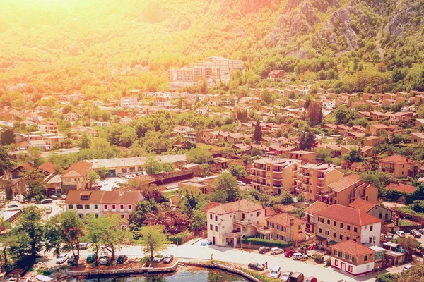 Stad Bergen Zon Top Uitzicht — Stockfoto