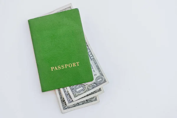Dollars Green Passport White Background — Stock Photo, Image