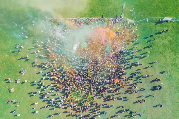 Nsanlar Holi Renkleri Festivali Nde Drone Üzerinden Görüntülemek — Stok fotoğraf