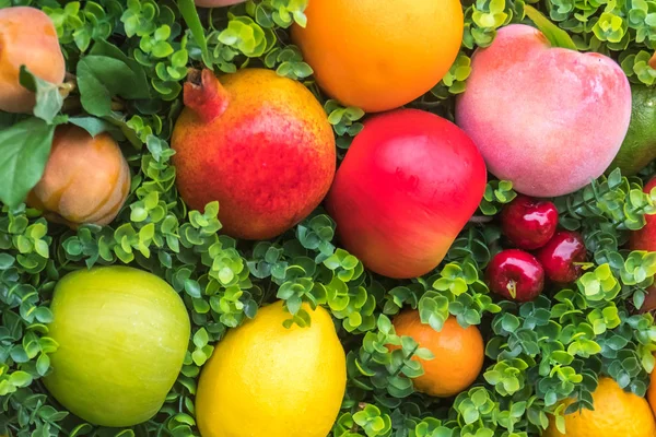 Fruta Colorida Sobre Hierba Verde Fondo — Foto de Stock