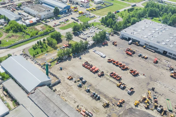 Vista Superior Los Edificios Industriales Estacionamiento Equipos Especiales — Foto de Stock