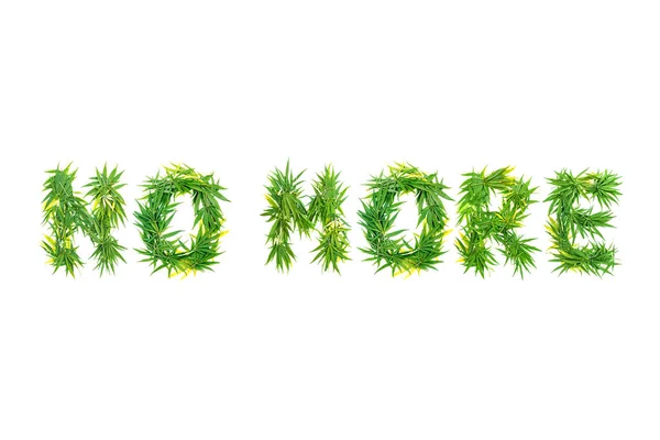 Palavra Não Mais Feito Folhas Cannabis Verde Fundo Branco Isolados — Fotografia de Stock