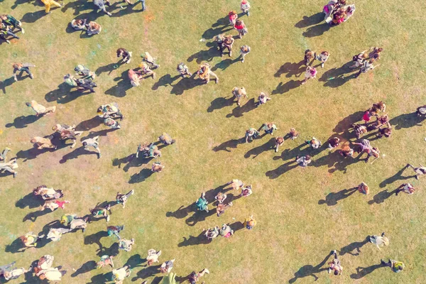 Vista Dal Drone Della Gente Durante Festa Dei Colori Holi — Foto Stock