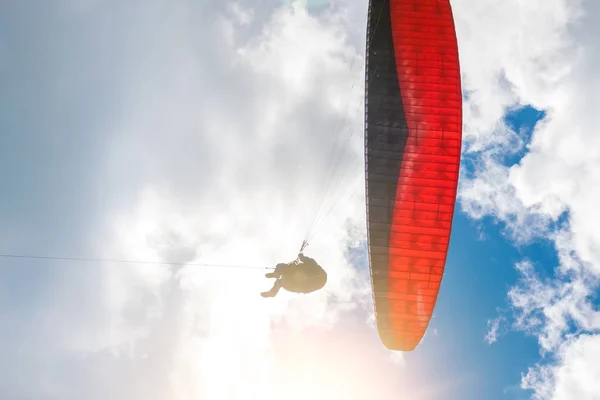 Paraglider Red Black Dome Flying Sunny Sky — Stock Photo, Image