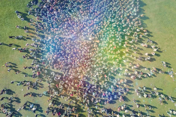 Nsanlar Holi Renkleri Festivali Nde Üstten Görünüm — Stok fotoğraf