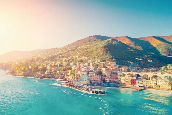 Vista Dall Alto Del Piccolo Villaggio Pescatori Bogliasco Estate — Foto Stock