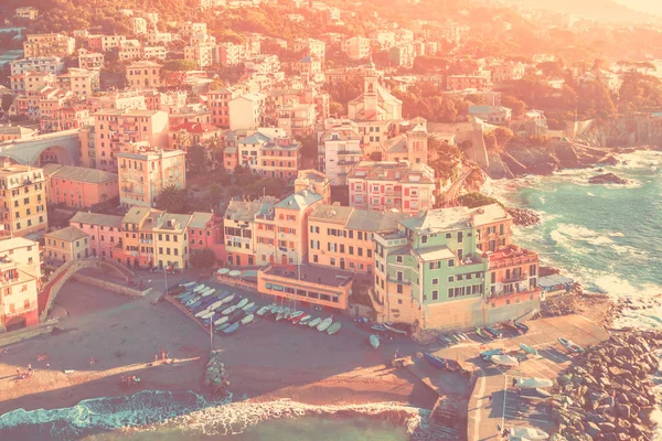 Vista Superior Del Bogliasco Pueblo Pescadores Riviera Italiana Tonificado —  Fotos de Stock