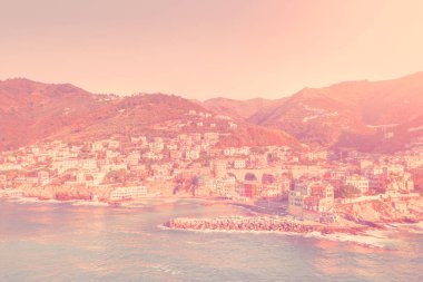 Bogliasco üstten görünüm. Bogliasco Liguria eski balıkçı köyü var. İtalyan Rivierası. Tonda