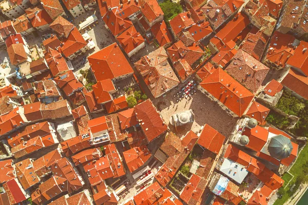 Old European City Red Tiled Roofs Top View Toned — Stock Photo, Image