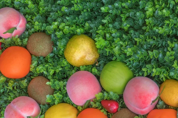Yeşil Çimen Arka Plan Üzerinde Renkli Meyve — Stok fotoğraf
