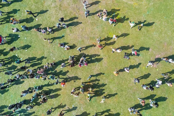 Vista Dal Drone Della Gente Durante Festa Dei Colori Holi — Foto Stock