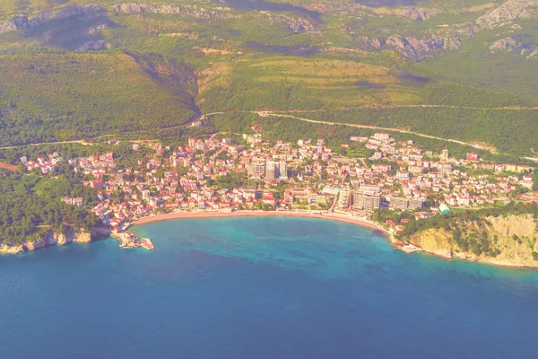 Panoramic View Old European Resort Town Mountains Sea Toned — Stock Photo, Image