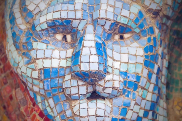 Détail Belle Mosaïque Abstraite Céramique Avec Image Visage Chat Bleu — Photo