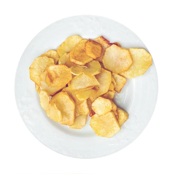 Potato Chips White Plate Isolated — Stock Photo, Image