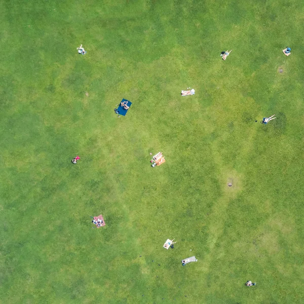 Persone Prendere Sole Prato Verde Vista Dall Alto — Foto Stock