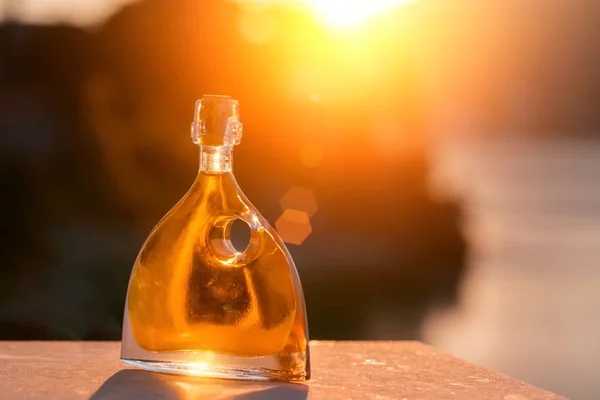 Bouteille Souvenir Avec Trou Rond Liège Soleil Couchant — Photo