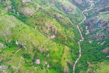Dağlarda bir yeşil orman tarafından çevrili Nehri'nin üstten görünüm