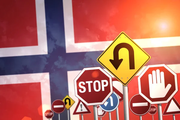 Stop Verkeersbord Een Achtergrond Van Vlag Van Noorwegen — Stockfoto