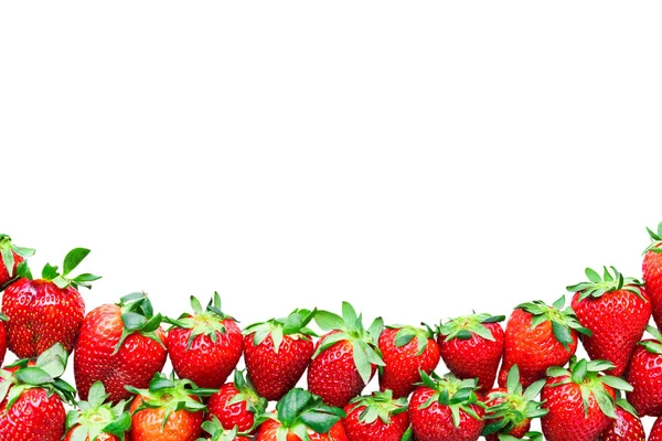 Rahmen Aus Roten Reifen Erdbeeren Auf Weißem Hintergrund Isoliert — Stockfoto