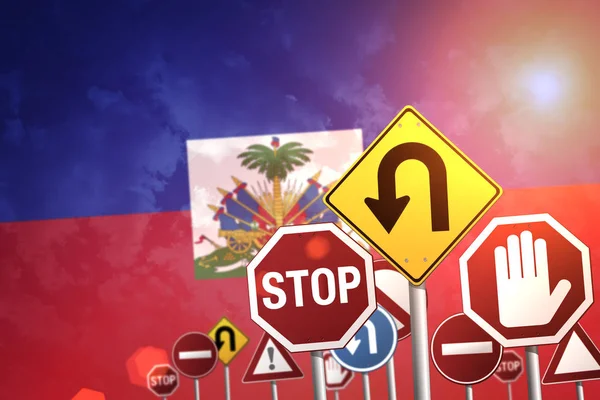 Road Stop Signs Background Haiti Flag — Stock Photo, Image