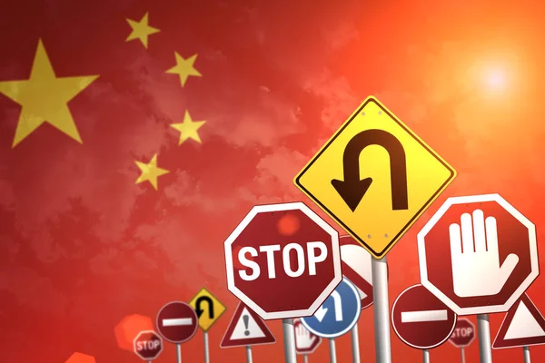 Vägskyltar Stopp Bakgrund Kina Flagga — Stockfoto