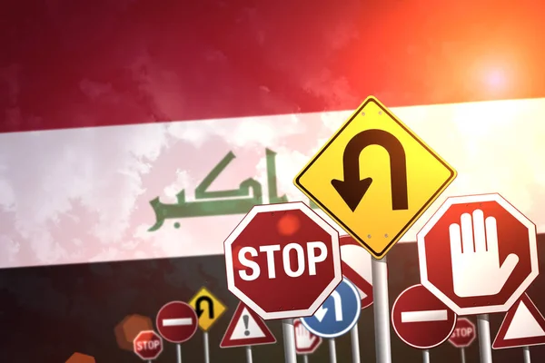 Señal Stop Fondo Bandera Irak — Foto de Stock