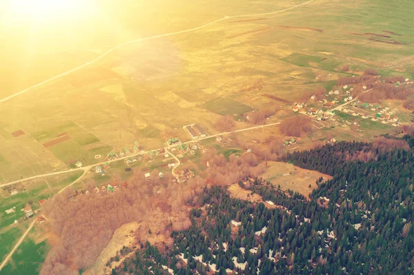 Vista Superior Pueblo Cerca Del Bosque Luz Del Sol — Foto de Stock