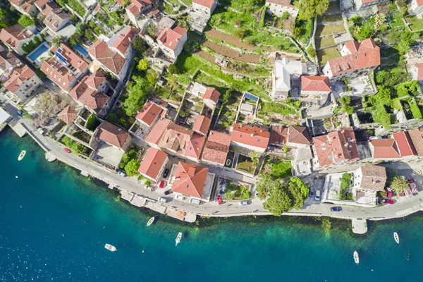 Top View Beautiful City Red Roofs Sea — Stock Photo, Image