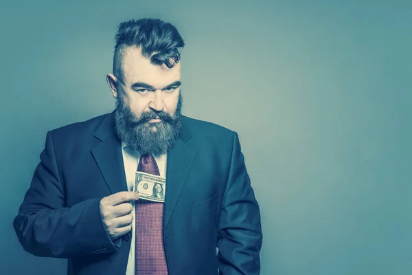 Hombre Barbudo Adulto Con Traje Dólar Tonificado —  Fotos de Stock