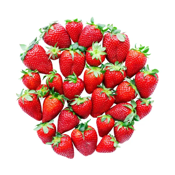 Rode Rijpe Aardbeien Vorm Van Een Cirkel Een Witte Achtergrond — Stockfoto