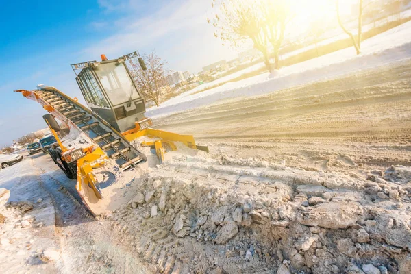 Kazan Rusia Enero 2017 Soplador Nieve Amarillo Carretera Luz Del — Foto de Stock