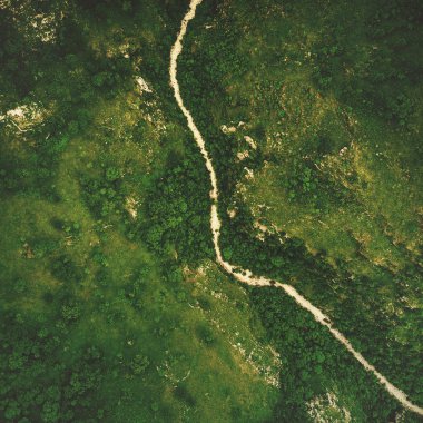 Dağlarda bir yeşil orman tarafından çevrili Nehri'nin üstten görünüm