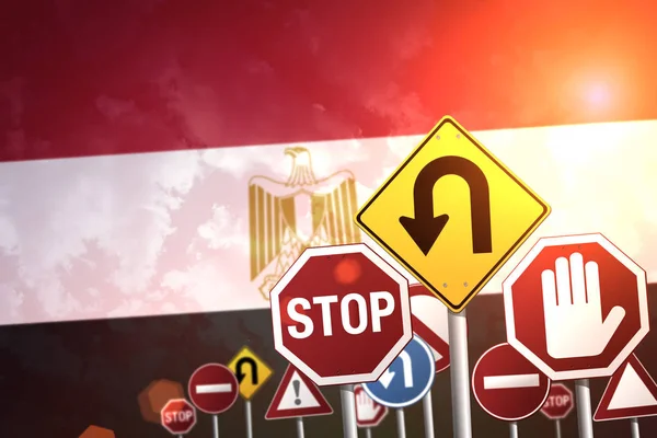 Señales Stop Fondo Bandera Egipto — Foto de Stock