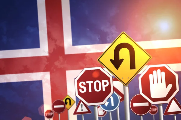 Stop Verkeersbord Een Achtergrond Van Vlag Van Ijsland — Stockfoto
