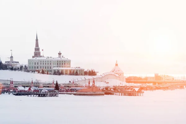 Vacker Utsikt Över Staden Med Tempel Vintern — Stockfoto