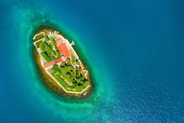 Top View Island Monastery Blue Sea — Stock Photo, Image