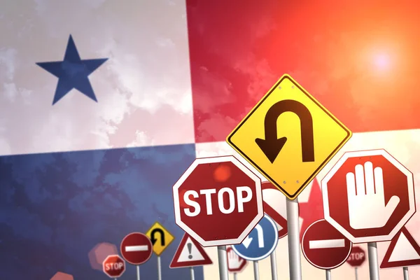 Road Stop Signs Background Panama Flag — Stock Photo, Image