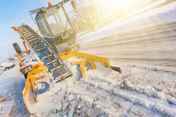 Kazan Russia January 2017 Yellow Snowblower Road Sunlight — Stock Photo, Image