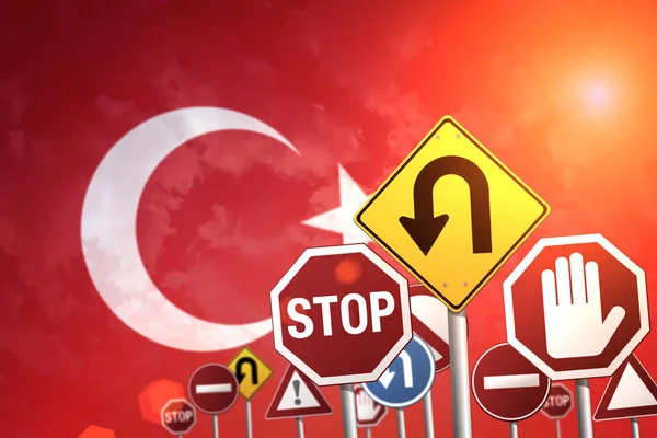 Señal Stop Fondo Bandera Turquía —  Fotos de Stock