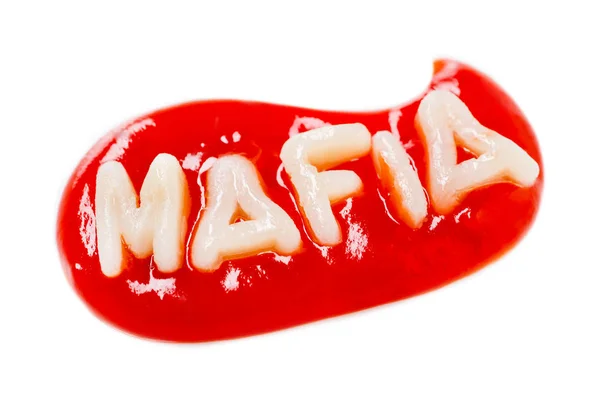 Felirat Maffia Készült Tészta Egy Csepp Piros Paradicsom Szósz Egy — Stock Fotó