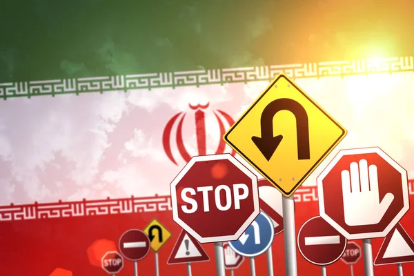 Stoppschild Auf Einem Hintergrund Iranischer Flagge — Stockfoto