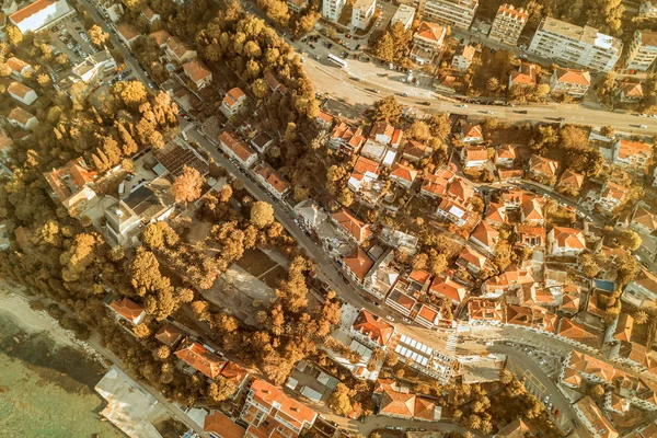 Vue Dessus Des Rues Ville Avec Des Toits Rouges Maisons — Photo