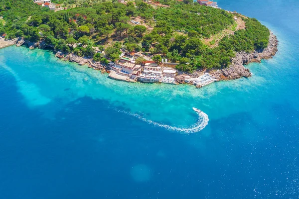 Vue Dessus Bord Mer Avec Plage Équipée — Photo