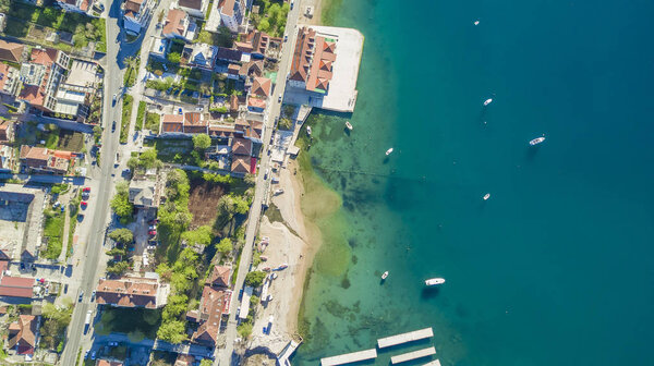 View from above on a beautiful resort town near the sea