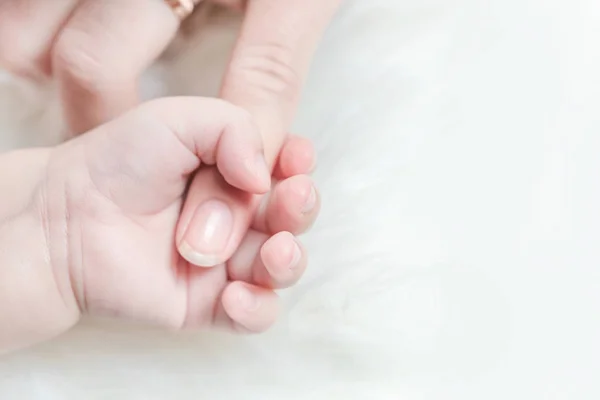 Hand Baby Holds Woman Finger — Stock Photo, Image